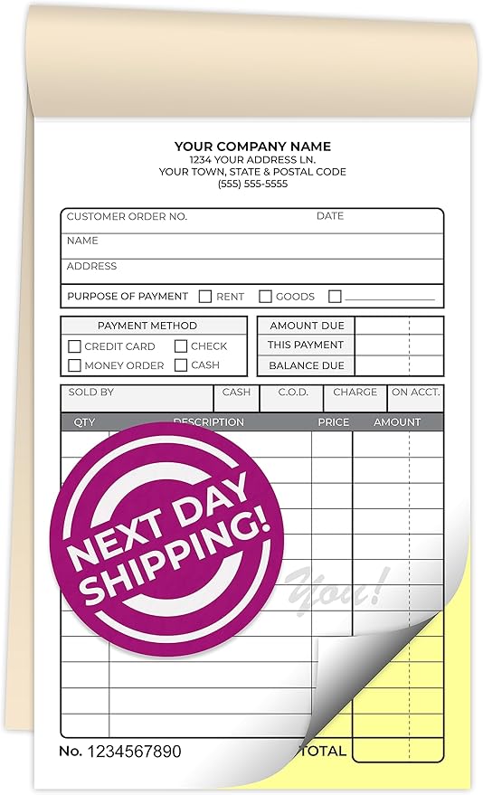 Custom 4.25" x 7" Carbonless NCR Books in 2-Part Duplicate Invoices, Receipts, Work Orders, Sales Orders, Purchase Orders, Estimates, Quote Forms with Your Company/Business Name (200 Sets)