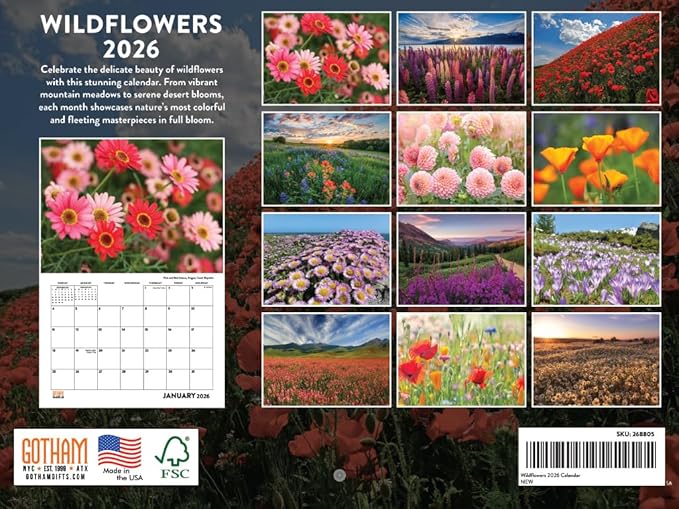 Wildflower Calendar 2026 Wild Flower Monthly Wall Calender 12 Month | American Made In The USA