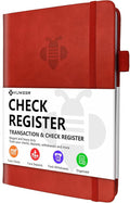 KUMEER Check Register – Elegant Check Registers for Personal Checkbook with Check & Transaction Registers, Hardcover Checkbook Log 5.2x7.6" (Red)