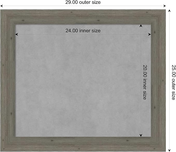 Amanti Art Grey Framed Magnetic Board 25x29 Medium Vision Board for use with Magnets, 100% Metal Sheet to Display Items as Office Decor or for Home Organization in mudroom, Kitchen or Kids Room