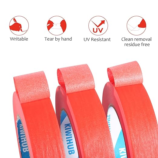 KIWIHUB Red Painters Tape,1” x 60 Yds x 5 Rolls (300 Yards Total) - Medium Adhesive Masking Tape for Painting,Labeling,DIY Crafting,Decoration and School Works