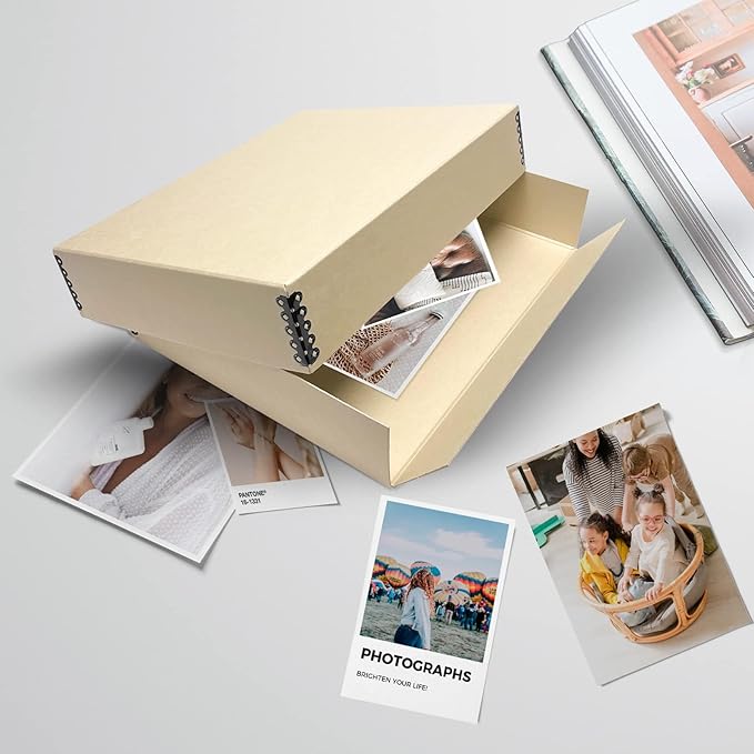 Lineco Museum Archival Storage Box, 11.75x15.25x3 in. Drop Front Design. Acid-Free with Metal Edge. Organize Photos, Pictures, Prints, Documents, Crafts, DIY. Tan, 1 Pack
