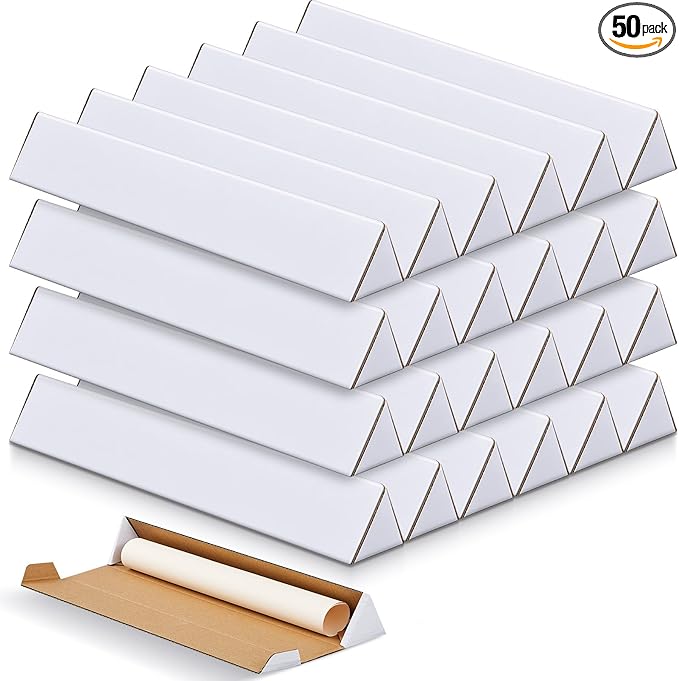 Tatuo Pack of 50 Triangle Mailing Tubes 18.25 L x 3 w x 3 h Corrugated Cardboard Tubes, Oyster White, for Protecting, Shipping, Mailing and Storage of Blueprints, Artwork, Crafts, Long Art Holder