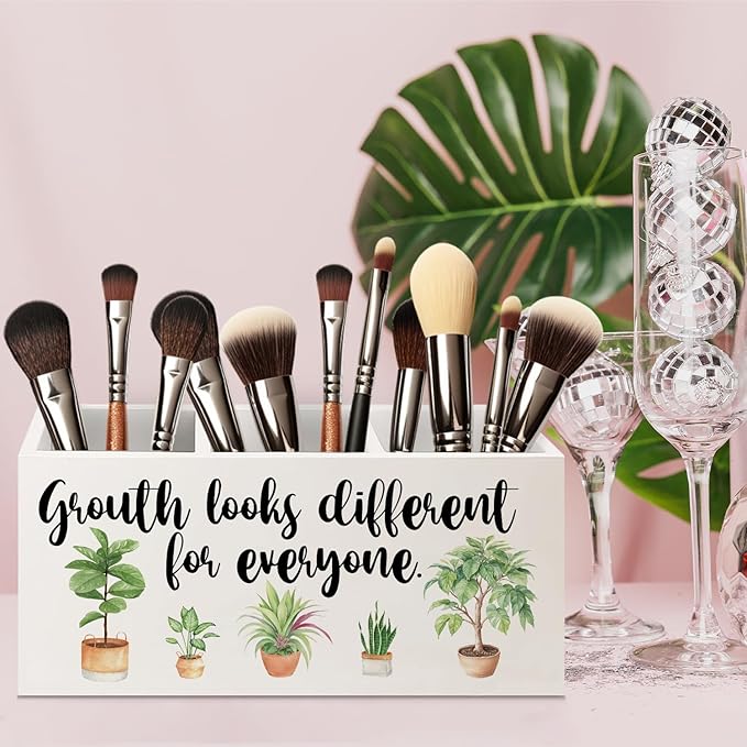 URLLUAE Growth Looks Different for Everyone Mental Health Growth Mindset Wooden Pen Pencil Holder for Classroom Therapy Office Desk Accessories, Back to School Supplies Gifts for Students