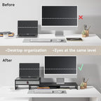 Fenge Computer Monitor Riser Stand with Drawer for 2 or 3 Monitors ,Adjustable Length and Angle Desktop Laptop Stand,Office Organizer,Printer,Black
