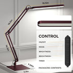 SKYLEO LED Desk Lamp with Slim Base - Adjustable Swing Arm Desk Light, Dimmable, Timer, Eye Protection, Memory Function, 1300LM, 12W, Red