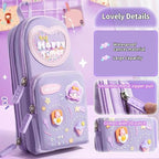 Large Capacity Kawaii Purple Pencil Case - Cute 3-Compartment Stationery Organizer for School Supplies, Office, and Travel | Ideal Gift for Students, Artists, and Art Lovers, Holds 50 Pens or Pencils