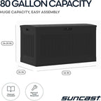 Suncast 80-Gal. Waterproof Resin Large Outdoor Patio Deck Box with Pad-Lockable Lid, Modern Outdoor Patio Bench/Storage Box for Cushions, Garden Tools, and More, Iron Ore