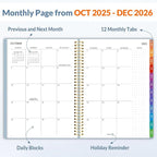 SUNEE 2026 Planner, Weekly and Monthly Calendar Planner, January 2026-December 2026, Daily Agenda with Tabs, Note Pages, Spiral Binding, 8.5"x11", Blue