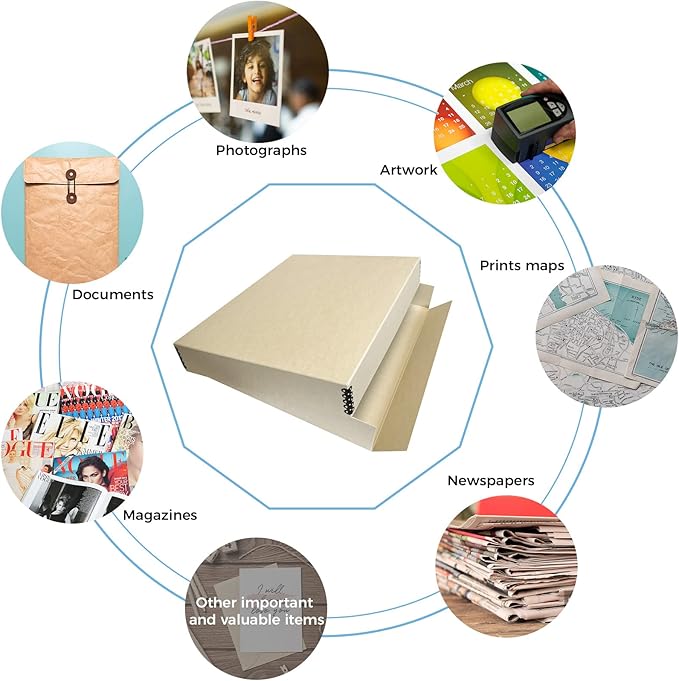 Lineco Museum Archival Storage Box, 17.75x22.75x3 in. Drop Front Design. Acid-Free with Metal Edge. Organize Photos, Pictures, Prints, Documents, Crafts, DIY. Tan, 2 Pack