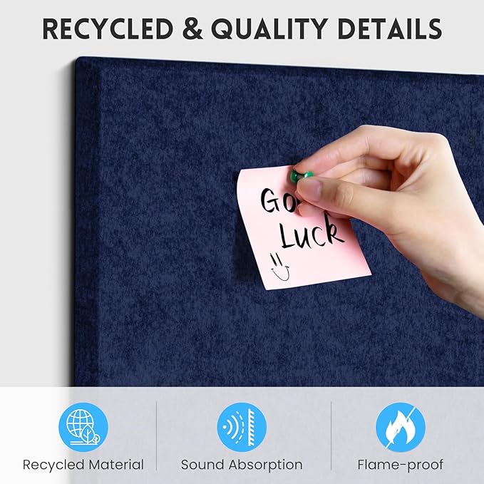 Large Cork Bulletin Board for Wall 36"x24", 6 Pack Felt Wall Tiles with 50 Pushpins, 30 Safe Removable Adhesive Tabs, Decorative Pin Board Tack Board for Office Home School, Dark Blue