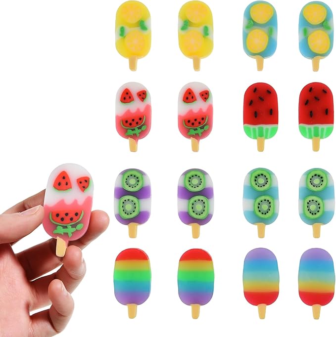 DOMG 16 Pcs Cute Fruit Shaped Ice Cream Erasers for Kids - Fun Food Erasers for Classroom Rewards & Party Favors