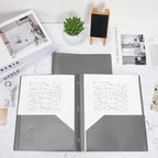 Lincia 100 Pcs Plastic Folders with Pockets and Prong Folders with Prongs 2 Pockets for Office, School for Students, Teachers, Office Workers(Gray)