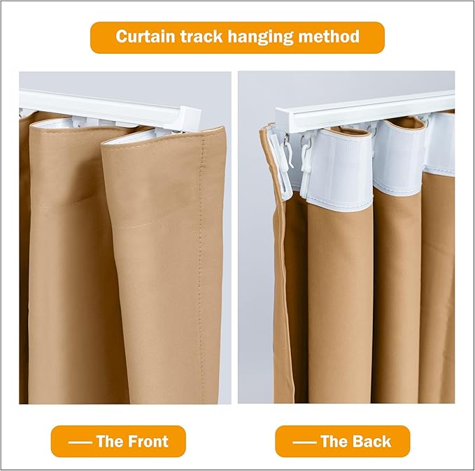 Hoeflife Room Divider Curtains Blackout Floor to Ceiling Curtain with Hook Wall Mount Sliding Door Curtains Ceiling Mount Extra Wide Curtain Wall Divider for Room Separation (Khaki, W100 x H108 Inch)