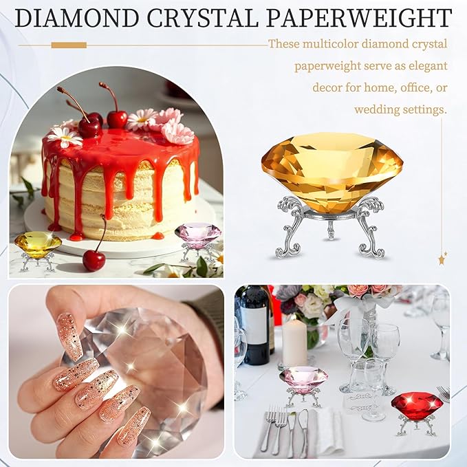 PATIKIL Diamond Crystal Paperweight, 80mm / 3.15" Crystal Paperweight Paper Weight with Silver 19 Metal Base for Home Office Desktop Table Decor Wedding Party Ornaments, Brown
