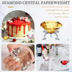 PATIKIL Diamond Crystal Paperweight, 80mm / 3.15" Crystal Paperweight Paper Weight with Silver 19 Metal Base for Home Office Desktop Table Decor Wedding Party Ornaments, Brown