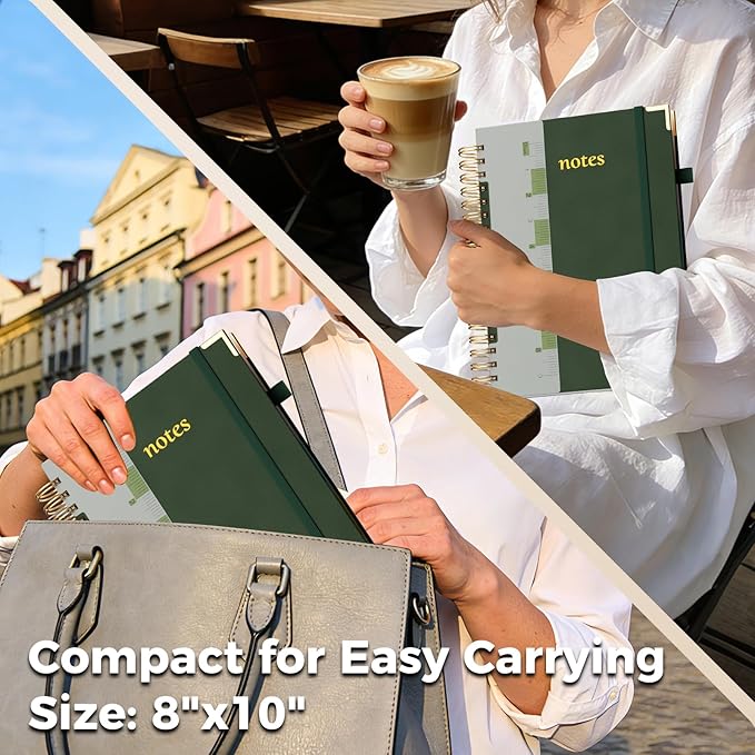 XYark Line Hardcover Spiral Notebook with Removable Dividers Tabs & Ruler, 5 Subject Notebook College Ruled, 300 Page, Large 8"x10" B5 Notebooks for Work School, Lined Journal for Women & Men, Green