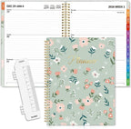 SUNEE 2026 Weekly and Monthly Planner - from January 2026 - December 2026, Daily Agenda Planner with Monthly Tab, Flexible Cover, Note Pages, Pockets, Bookmark, Spiral Binding, Green Wildflowers, 8.5"x11"