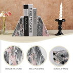 Koville Marble Bookends for Shelves, Large Bookends for Heavy Books, Natural Stone Book Stopper for Books CD Movies, Aesthetic Decorative Book Ends (Grey&Pink)