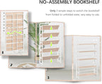 4NM No Assembly Extra Wide 5 Tiers Folding Bookshelf Storage Shelves Vintage Bookcase Standing Racks Study Organizer Home Office (Natural White)