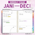 GNL 2026 Planner, Weekly and Monthly Planner January - December 2026, 6.4" x 8.3" Monthly Planner with Waterproof Flexible Cover, Spiral Binding Notebook with Colorful Tab, Pockets, Bookmark, Rose