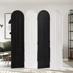 Asnefeli Room Divider 4 Pnale, Folding Privacy Screen, Foldable Wood Arched Room Divider Wall, Portable Partition Screen, Partition Divider for Room Separation for Home Office Bedroom, Black/White