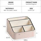 MEIBOOCH Remote Control Holder, PU Leather Small Desk Organizer with 4 Compartments, Nightstand Organizer Desk Caddy for Remote, Notepad, Phone, Glasses, and Accessories (Pink)