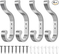 Coat Hooks Wall Mount for Hanging - Heavy Duty Backpack Hooks for Wall, Hold up to 30 lbs, Large Hanger Hooks for Towels, Purses, Clothes, Mudroom, Bathroom, Door, Silver, 4 Pack