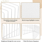 2 Pcs 7 Section Incline File Sorter Metal Wire Mesh File Rack for Desktop Letter Sorter for Magazine Folder Book Organizer Home Office School Paper Mail Desk Storage Holder (White)