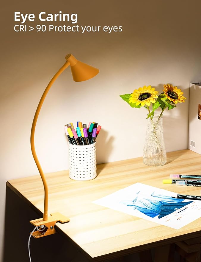 LiFMIRA Desk Lamp Clip on Lamp for Bed Headboard LED Reading Light for Bed, 3 Colors 10 Dimmable Brightness, Book Light for Reading in Bed Flexible Neck Clip on Light Clamp Lamp for Bed Desk(Yellow)