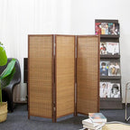 Furnnylane 3 Panel Short Room Divider Screen,Brown Freestanding Partition,Small Bamboo Panel Divider for Room Seperation,3.95 FT Tall