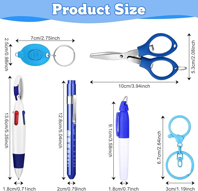 12 pcs Nurse Pen Set Two Colors Blue Green Include Permanent Marker Pen Pen Lights for Nurses Retractable Ballpoint Pen Nursing Keychain Clip Foldable Scissors LED Flashlight Keychain for Nurses
