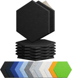 Amantech 12 Pack Acoustic Panels Self Adhesive Sound Proof Foam, High Density Sound Acoustic Foam Panel, 12X10.23X0.4 Inch Hexagon Wall Panels in Home,Office,Reccording Room,Studio(Black)