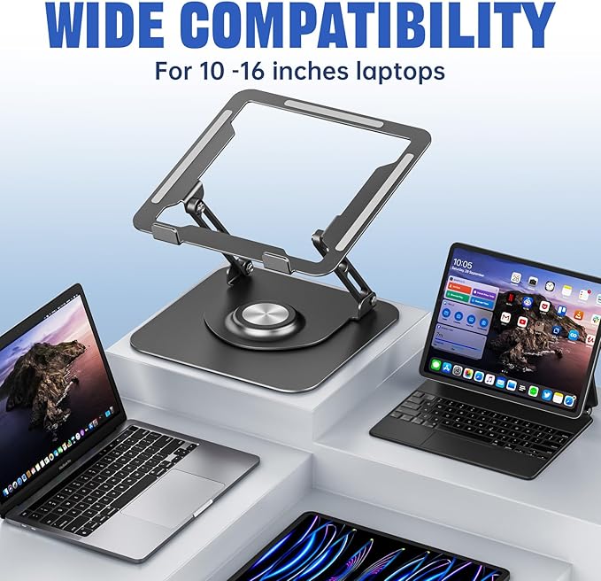 JOYEKY Laptop Stand for Desk, Adjustable Computer Stand with 360° Rotating Base, Ergonomic Laptop Riser for Collaborative Work, Foldable & Portable Laptop Stand, fits for All 10-16" Laptops