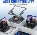 JOYEKY Laptop Stand for Desk, Adjustable Computer Stand with 360° Rotating Base, Ergonomic Laptop Riser for Collaborative Work, Foldable & Portable Laptop Stand, fits for All 10-16" Laptops