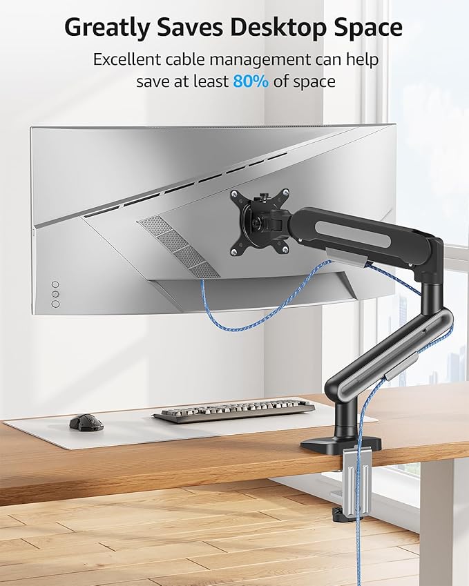 MOUNTUP Single Monitor Desk Mount for 4.4-26.5lbs, Heavy Duty Monitor Arm for 40 39 37 34 32 27inch, Full-Motion Monitors Stand, Height Adjustable Monitors Arm with C-Clamp＆Grommet Base