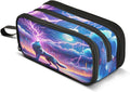 Wolf Howling Moon Lightning Pencil Case Box Boys Girls Large Pencil Pouch with Zipper Compartments Big Capacity Stationery Pen Bag Organizer for Kids Teens Adults School