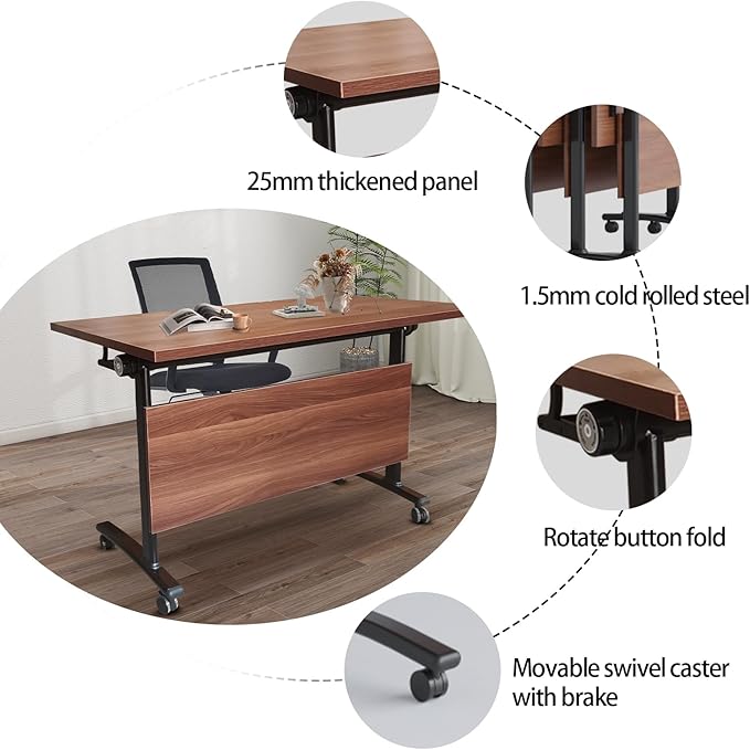 Conference Table Foldable Meeting Tables,Flip Top Mobile Training Table The folding conference table With Silent Wheels Is Convenient And Fast,Modern Mobile Meeting Tables (2pack 140*60*75)
