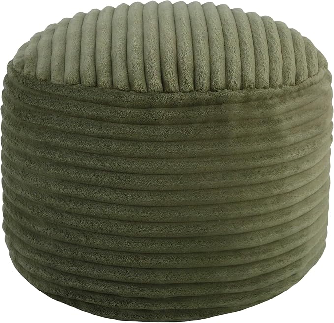 MeMoreCool Stuffed Round Pouf Ottoman Foot Rest, Soft Plush Floor Pouf Foot Stool, Corduray Footstool Footrest, Small Round Ottoman for Living Room Couch Sofa Chair, 20x15 Inch Green