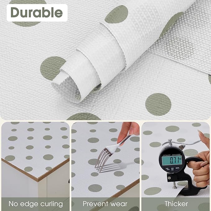 ALIUNI Drawer and Shelf Liner, Non-Slip Kitchen Cabinet Liners Non-Adhesive Thick Strong Grip Waterproof Washable Mats Protect Dresser Shelves Cupboard Bathroom Cabinets, Polka Dot, 12 in X 10 FT