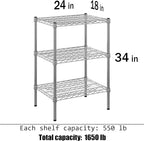 Regal Altair 18" Deep x 24" Wide x 34" Height Wire Shelving Kit | 3-Tier |NSF Commercial Storage Rack Unit