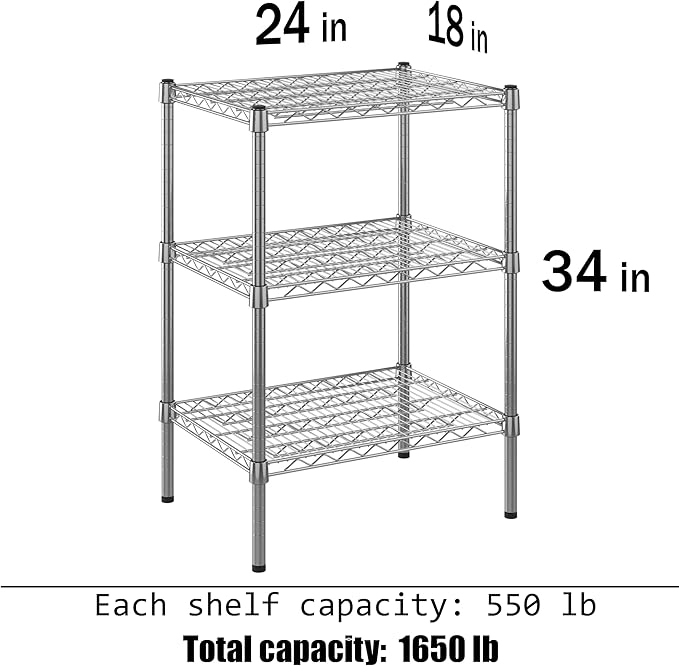 Regal Altair 18" Deep x 24" Wide x 34" Height Wire Shelving Kit | 3-Tier |NSF Commercial Storage Rack Unit