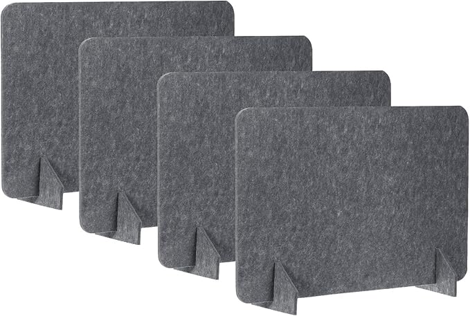 PATIKIL Desk Divider, 4 Set 24 x 16 Inch Acoustic Freestanding Desk Divider Desk Privacy Panel with 8 Pcs Support Feet for Library Office Workstation,Dark Grey