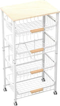NiuYichee 5-Layer Fruit Basket Kitchen Food Storage Organizer and Storage Rack, Stackable Storage cart with Desktop, Pull-Out Hollow Metal Storage Basket, Wheeled Sorting Rack Spice Rack