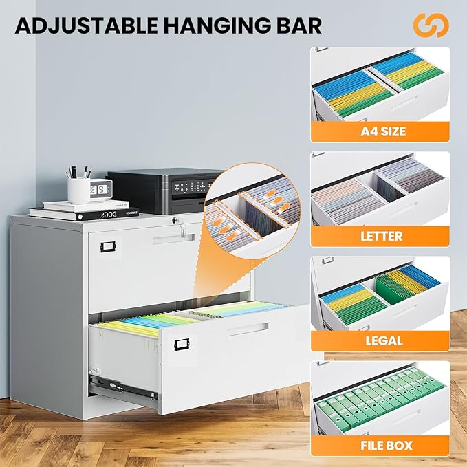 AFAIF 2 Drawer File Cabinets for Home Office, Metal Filing Cabinet with Lock, White Locking File Caninet Two Drawer, Office Storage Caninets Steel Cabnet for Letter/Legal/A4/F4-Assembly Required