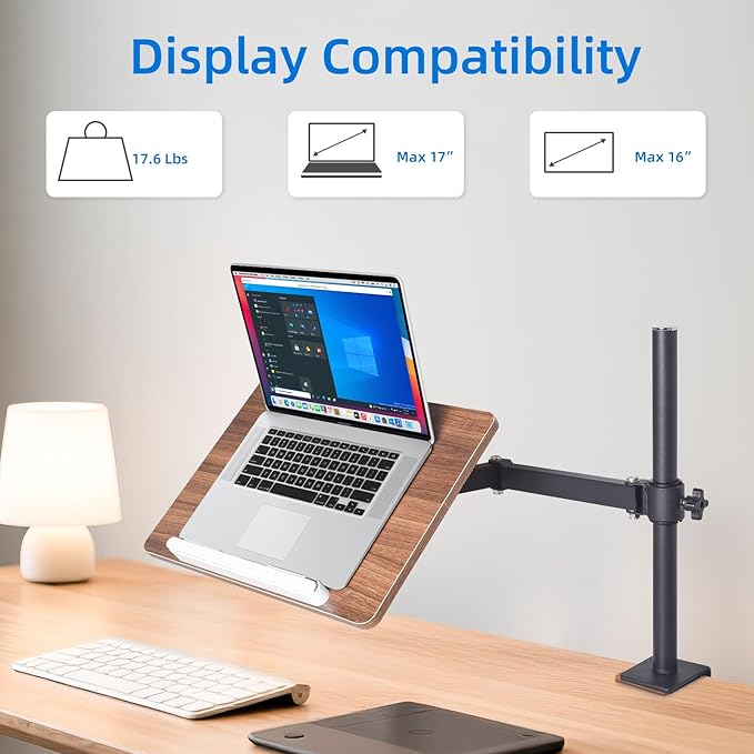 Adjustable Book Stand with Desk Clamp Mount, Wooden Reading Holder with Metal Arm, Black