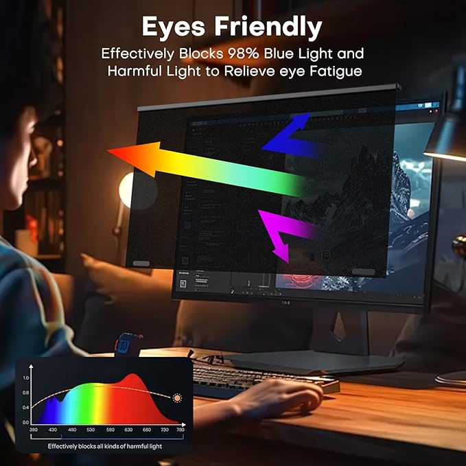 OMOTON Magnetic Computer Privacy Screen for 24 Inch 16:9 Aspect Ratio Computer Monitor, Hanging Removable Privacy Eye Protection Anti Glare Blue Light Shield Filter, Anti-Spy Protector