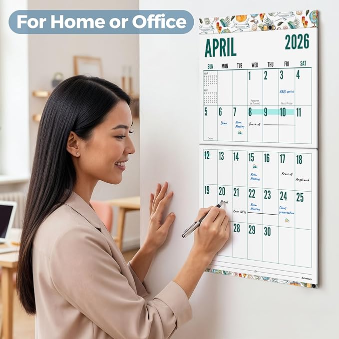 CRANBURY Large Print Wall Calendar 2026, 12x23" Open, 12 Months Seasonal Designs, Use Jan to Dec 2026, Big Numbers, Big Grid, Low Vision Calendar, Non-Glossy Paper for Easy Writing, Includes Planner Stickers