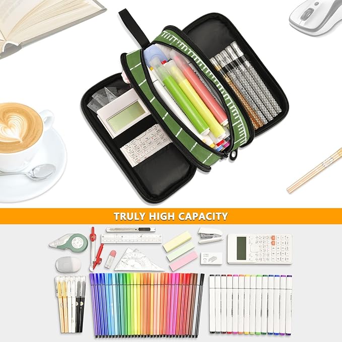 DVGMBXY Football Pencil Case Box for kids Teens Boys Girls Large Pencil Pouch with Zipper Compartments Big Capacity Stationery Pen Bag Organizer for Kids Teens Adults School Office