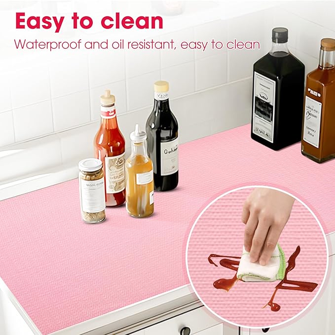 ALIUNI Drawer and Shelf Liner, Non-Slip Kitchen Cabinet Liners Non-Adhesive Thick Strong Grip Waterproof Washable Mats Protect Dresser Shelves Cupboard Bathroom Cabinets, Pink, 18 in X 20 FT